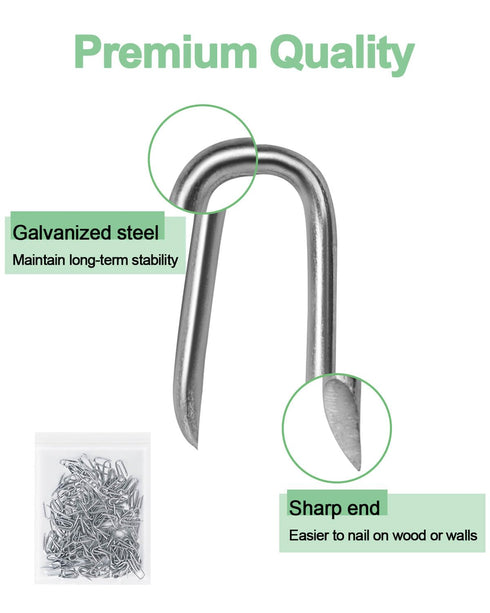 vensovo 200pcs Wire Fence Staple - Steel U-shaped Nail for Wire Mesh, Galvanized Fasteners Nails for Fixing Wooden Fence Chicken Wire Staple...