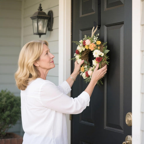 Sattiyrch 15" Wreath Hanger for Front Door,Sturdy Steel Wreath Door Hanger,Over The Door Hanger Hook (Black,2)...