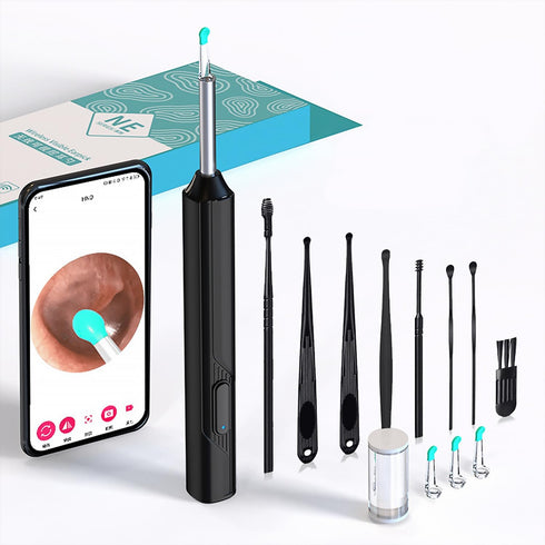 ?1296p?Ear Picker with Camera, in-Ear Camera, Earwax Remover, Light-up Ear Picker, 8-Piece Set, Ear Cleaner for iOS and Android, Black...