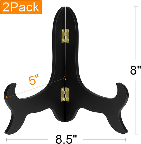 Petutu 2 Pack 8 Inch Wooden Display Stand Plate Easels Holder (Black)...