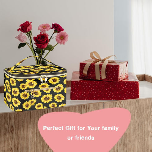 FITINI Travel Sunflower Makeup Bag Cosmetic Bag with Zipper,Large Capacity Waterproof Toiletry Organizer Bag for Women Purse With Handle Zipper Br...