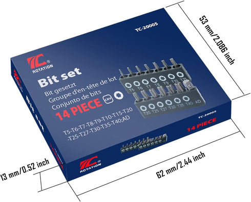 ROTATION 14-Piece Tamper Resistant Star Bits, Chrome Vanadium Steel, T5 - T40 Impact Grade Security Torx Bit Set, 1/4-inch Hex Shank...