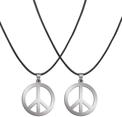 2 Pack Hippie Style Peace Sign Necklace Hippie Party Dressing Accessories, Silver...