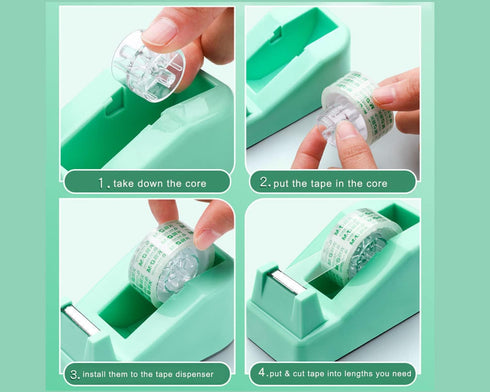 Tape Dispenser Desk with 12 Rolls Transparent Cute Small Tape Dispenser Packing Refills Invisible Tape Desktop Tape Dispenser for Christmas Gift W...