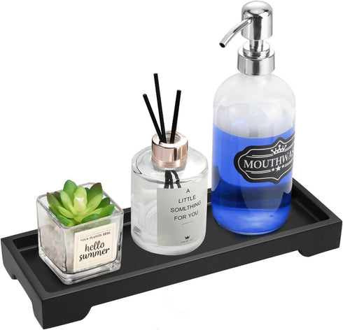 Luxspire Bathroom Vanity Tray, Resin Black Bathroom Tray Toilet Tank Tray, 11 x 4 inch Kitchen Sink Trays, Countertop Organizer for Candles Soap T...