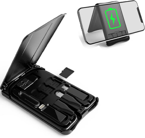 Data Cable Box with Wireless Charger, Multi-Type Charging Cable Convertor, Multi-Function Wireless Charger Adapter, Built-in Card Reader, Can Use ...