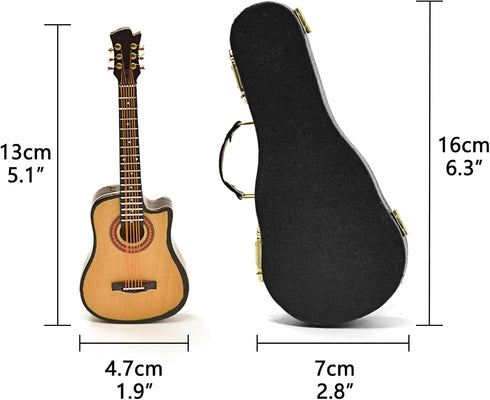Miniature Guitar with Stand and Case, Mini 6 Strings Acoustic Cutaway Guitar Musical Instruments Miniature Guitar Model Home Decoration (Wood)...