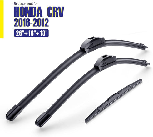 3 Wipers 26"/16"/13" Replacement For Honda CRV 2016 2015 2014 2013 2012(Set of 3), 26 Inch+16 Inch Windshield Wiper Blades with 13 Inch Rear Wiper...