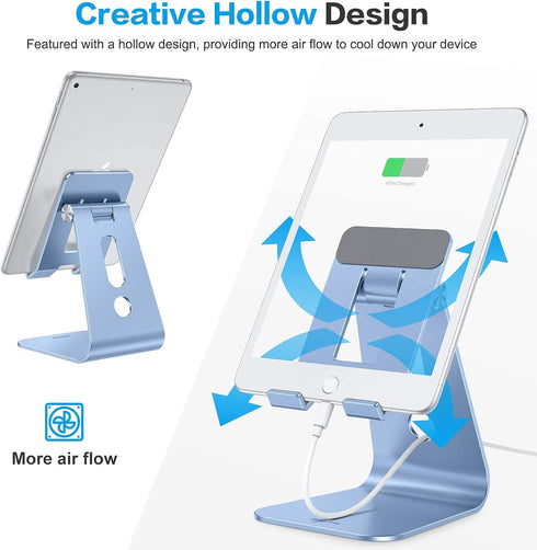 OMOTON Adjustable Tablet Stand for Desk, Upgraded Longer Arms for Greater Stability, T2 Tablet Holder with Hollow Design for Bigger Sized Phones a...