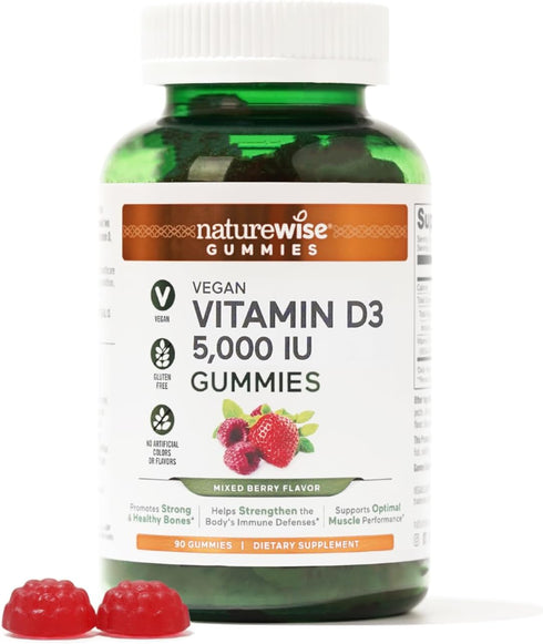 NatureWise Vitamin D3 5000 IU Gummies - Mixed Berry Flavor - Vitamin D Gummies for Adults, Immune Support Supplement, Muscle & Bone Strength - Veg...