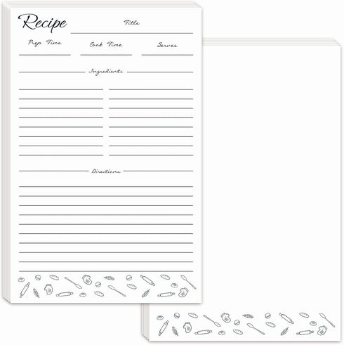 Recipe Paper 5.5x8.5 White, 50-Pack, Blank Recipe Paper to Write in Your Recipes, Minimalist Half-Letter Size Refill Pages for Recipe Binder, Reci...