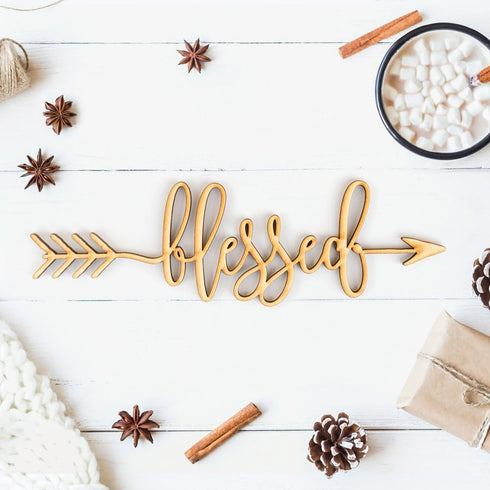 Blessed Arrow Wood Sign Blessed Decor Wall Art Unfinished 12" x 4"...