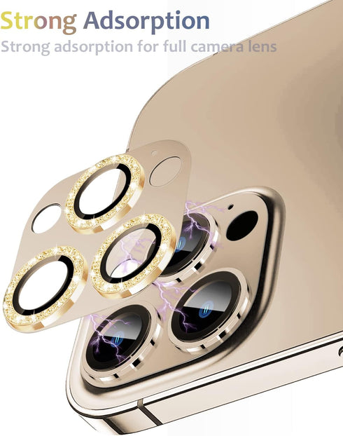 Glitter Camera Lens Protector Compatible for iPhone 14 Pro Max and iPhone 14 Pro Metal Plus Tempered Glass Camera Cover Support LIDAR Scanner, Ant...