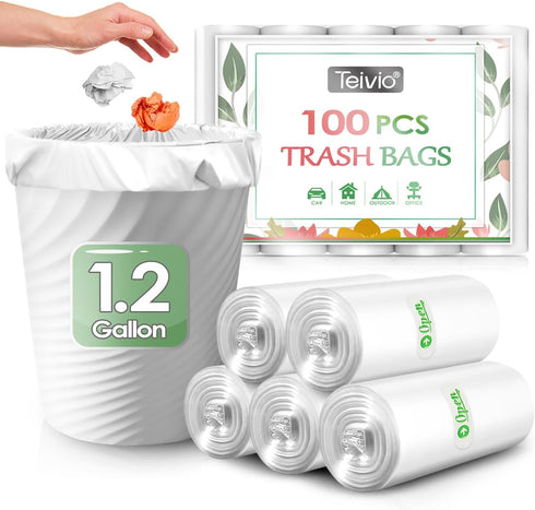 1.2 Gallon(Fit 1-1.2Gal)100 Counts Strong Trash Bags 1 Gallon 1.2 Gallon Garbage Bags by Teivio, Waste Basket Liners,Bathroom Trash Can Bin Liners...