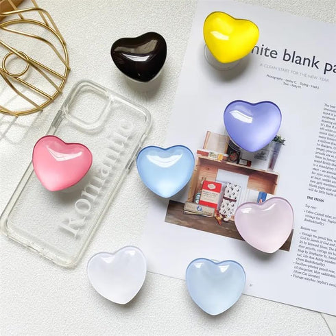 White Heart Phone Holder Stand griptok, Glass, Crystal, Cute, Pretty, Resin, ABS, Acrylic, epoxy(GT-002)......