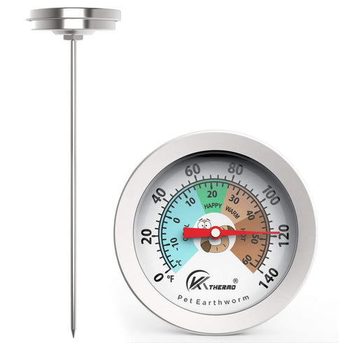 KT THERMO Compost Soil Thermometer Worm Thermometer Out Door Planting soli Temperature Measurement with 2.5 dial and 8 Inch Stainless Steel Probe...