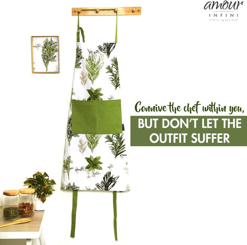 AMOUR INFINI Aprons for Women Adjustable Strap with Waist Ties Aprons for Baking, Cooking, Gardening Cotton Washable, Reusable Spring Apron (27.5 ...