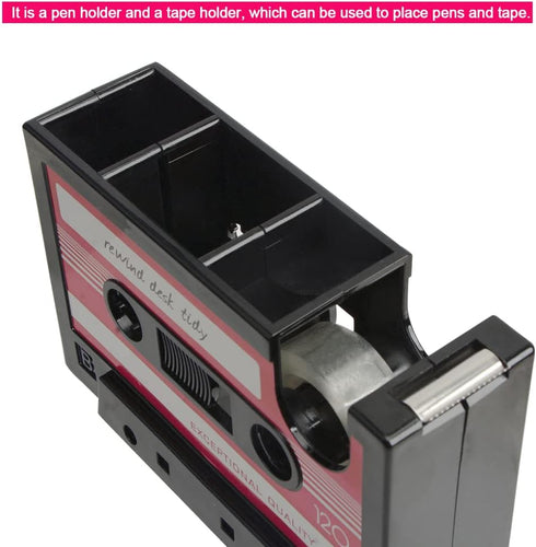 AnRui Retro Tape Dispenser with Pen Holder Cute Cassette Tape Dispenser Desk Accessories Tidy Container Office Stationery Storage Organizer for Bo...