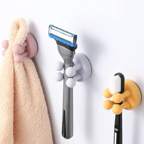 Silicone Toothbrush Holders - 6 Pcs Razor Hooks Adhesive Wall Mounted for Hanging Towel Key Plug Cable, Utility Decoration Hook Stick to Dorm Room...