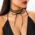 Gothic Bow-knot Velvet Choker Necklace Sexy Long Wrap Rope Collar Tie Neck Chain with Silver Gold Pendant Boho Party Neck Accessories for Women...
