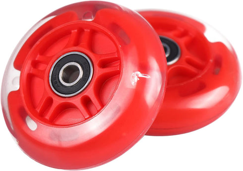 2-Pack 80mm 3-Wheeled Scooter Rear Wheels Light Up Inline Skate Replacement Wheels w/Bearings (Red)...