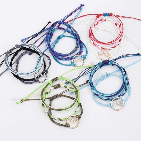 Handmade Wave Braided Wax Rope Adjustable Strand Bracelet Set Waterproof Charm Stretch Knot String Thread Bracelets Simple Life PursuitFriendship ...
