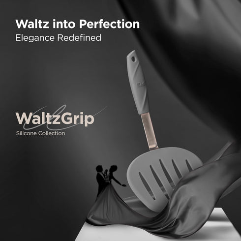 Kitchen Mama WALTZGRIP Platinum Silicone Pancake Spatula Turner: Heat-Resistant, Wide Slotted Tapered Head Stainless Steel Core. Durable, Dishwash...