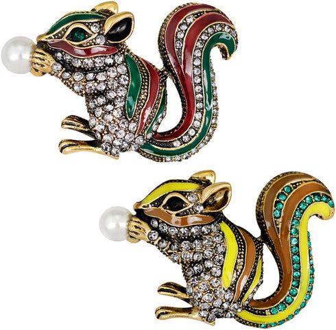 2Pcs Creative Squirrel Pearl Brooch Animal Coat Sweater Lapel Brooches For Wedding Party Gift...