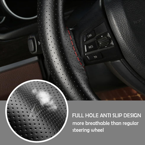 Car Stitch Steering Wheel Cover,Leather Steering Wheel Wrap with Needle and Thread,Anti Slip DIY Kit Steering Wheel Cover Men & Women for Car Inte...