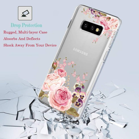 Case for Galaxy S10e 5.8 Inch, Slim Shockproof Clear Soft Flexible TPU Floral Phone Protective Case Cover for Samsung Galaxy S10e (Rose Flower)...