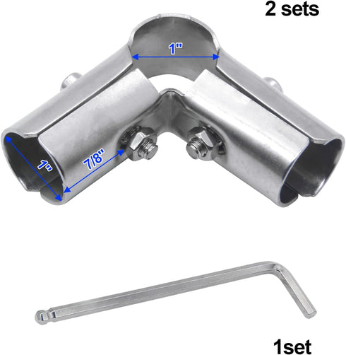 2 Sets of 90 Degree Structural Pipe Connectors, 3-way Metal Connectors, for 3-Way Pipe Clamp end Rail Clamps (for 1" or 25MM or 3/4" OD, Silver)...