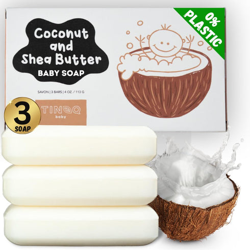 Baby wash and Shampoo | Organic Baby Soap Bar | HYPOALLERGENIC Baby Bath Soap Sensitive Skin | Shea Butter & Coconut Oil | Fragrance Free | Plasti...