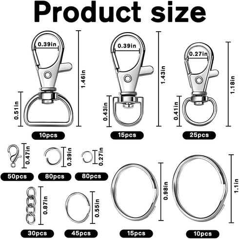 360pcs Keychain Kit Silver Metal Keychain Clips Hooks with Key Rings Lobster Claw Clasps Keychain Accessories for Lanyard Jewelry Making Crafts...