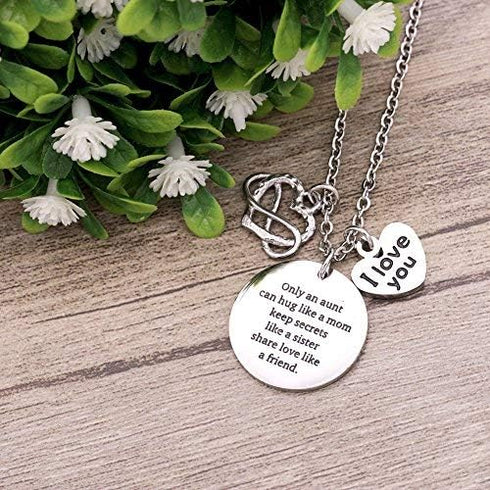 Melix Home Aunt Necklace Auntie Gift I Love You Charm Gifts for Aunts From Niece Nephew...
