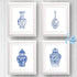 Chinoiserie Wall Art Print-- Bedroom or Study Decor -- Chinese Blue White Porcelain Vase Canvas Print ( Set of 6 )--Unframed--8X10 inch 1...