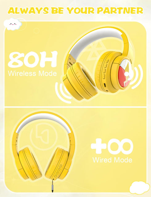 Kids Bluetooth Headphones, Wireless Headphones with Microphone, 74/85/94dB Volume Limited, 80H Playtime, Foldable Over Ear Headphones for School, ...