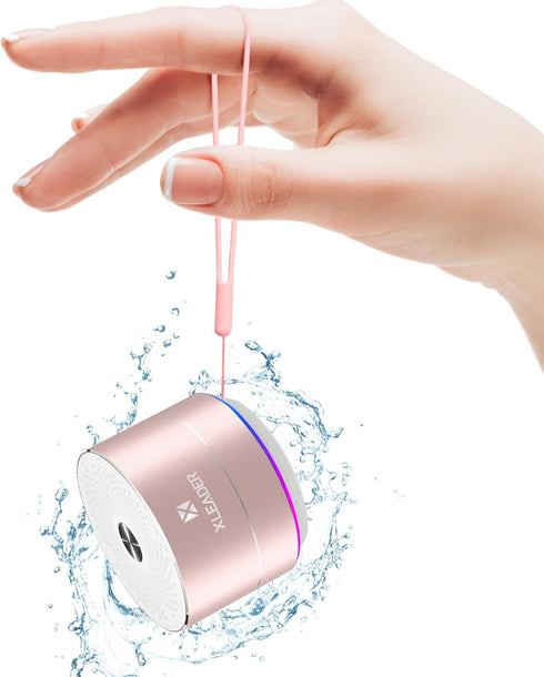 XLEADER A6 Mini Bluetooth Speaker, IPX7 Waterproof Shower Speaker with Lanyard, Small Speaker with Lights and Mic, Cute Pink Bluetooth Speaker for...