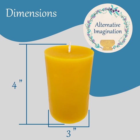 100% Pure Beeswax Candle - Medium Pillar Candle - 60 Hour Burn Time - 3x4 Inch - Alternative Imagination...