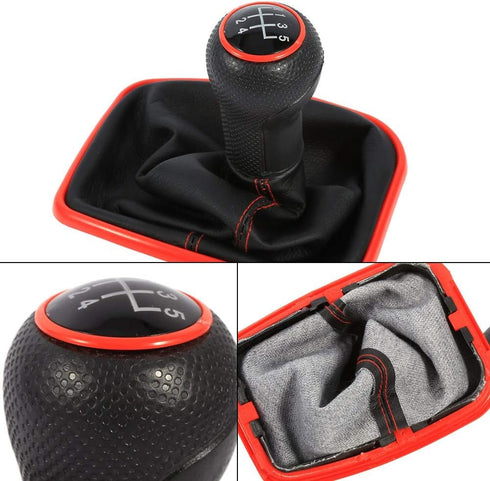 EVGATSAUTO Stick Shift Knob, 5 Speed Gear Shift Knob Shifter Gaitor Boot Shift Gear for 1999-2004 Mk4 for Golf for Jetta...