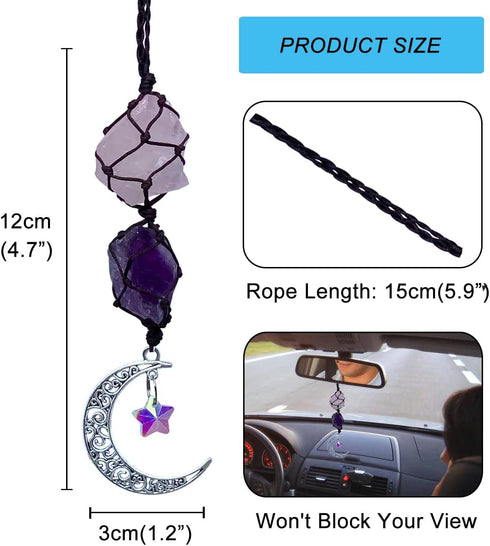 Handmade Crystal Window Car Hanging Ornaments Rear View Mirror Car Decor Celestite Green Fluorite Clear Quartz Amethyst Decorative Raw Stone Heali...
