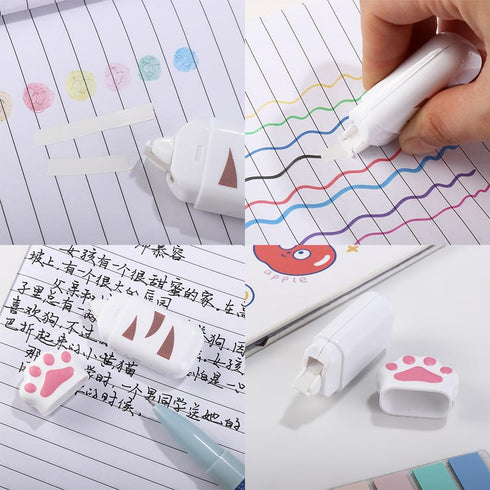 Cat Claw Stationery Set -2 Folding Scissors, 2 Stainless Steel Hand Scissors, Cat Claw Ruler, Cat Claw Correction Tape,3 Tweezers Cap,200 Sheets S...