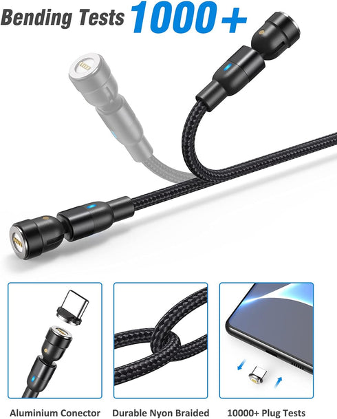 A.S Magnetic Charging Cable, Magnetic Type C Cable Fast Charging Data Sync Magnetic Cable Magnetic Phone Charger for Micro USB, USB C, i-Product S...