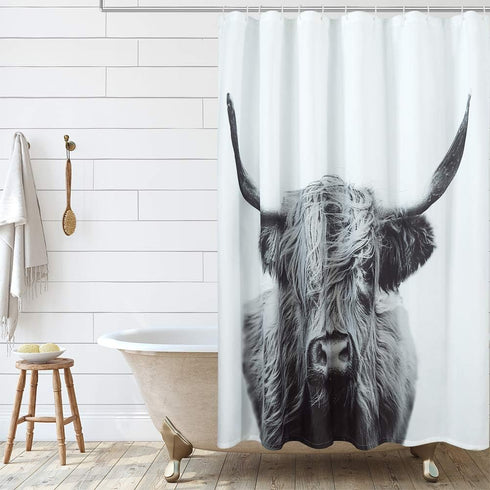 Cow Shower Curtain - White Shower Curtains for Bathroom Decor, Black and White Gray 3D Art Print (72x84,Grey Highland Cow)...