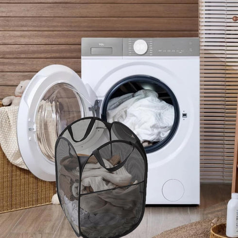2 Packs Mesh Pop up Laundry Hamper (Black) with Portable Handles, Collapsible for Storage, Foldable Pop-Up Laundry Bags for Kids Room, College Dor...
