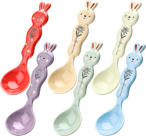 Ceramic Soup Spoons Set of 6, Asian Soup Spoon, Cute Soup Spoons Set for Soups, Ramen, Stews, Cereal...