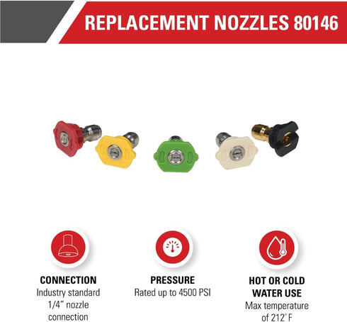 Simpson Cleaning 80146 4500 PSI Universal Pressure Washer Nozzles, 1/4-Inch Quick Connect, Hot- and Cold-Water Compatible, Set of 5...