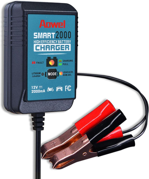 12V, 2-Amp Fully Automatic Battery Charger & Maintainer for Car, Lawn Mower, ATV, Motorcycle, Boat, Marine Lithium(LifePO4) and AGM, Deep Cycle Le...