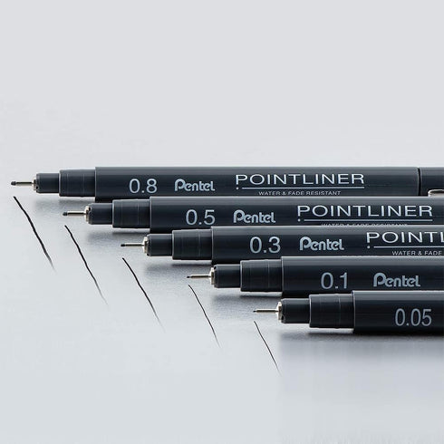 Pentel Arts Pointliner Drawing Pen, 5-Pack, Assorted Sizes, Black Ink (S20PBP5A)...