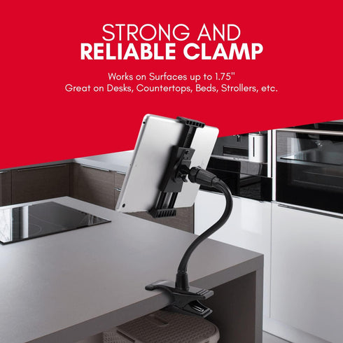 Macally Adjustable Gooseneck Tablet Holder & Phone Clip - Works with Phones & Tablets up to 8” - Flexible Phone Holder & Tablet Mount with Clip On...