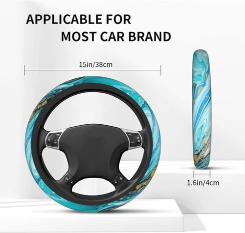Blue Steering Wheel Cover,Blue Marbling Print 14.5 Steering Wheel Cover Protector Non Slip Durable Universal Automotive Accessories Car Decoration...